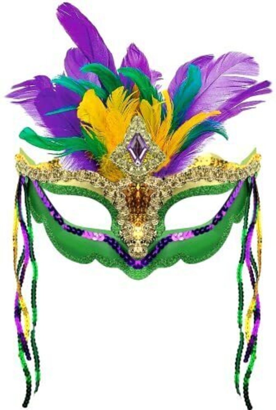 4248 Mardi Gras Mask with Feathers Feather Masquerade Masks Halloween